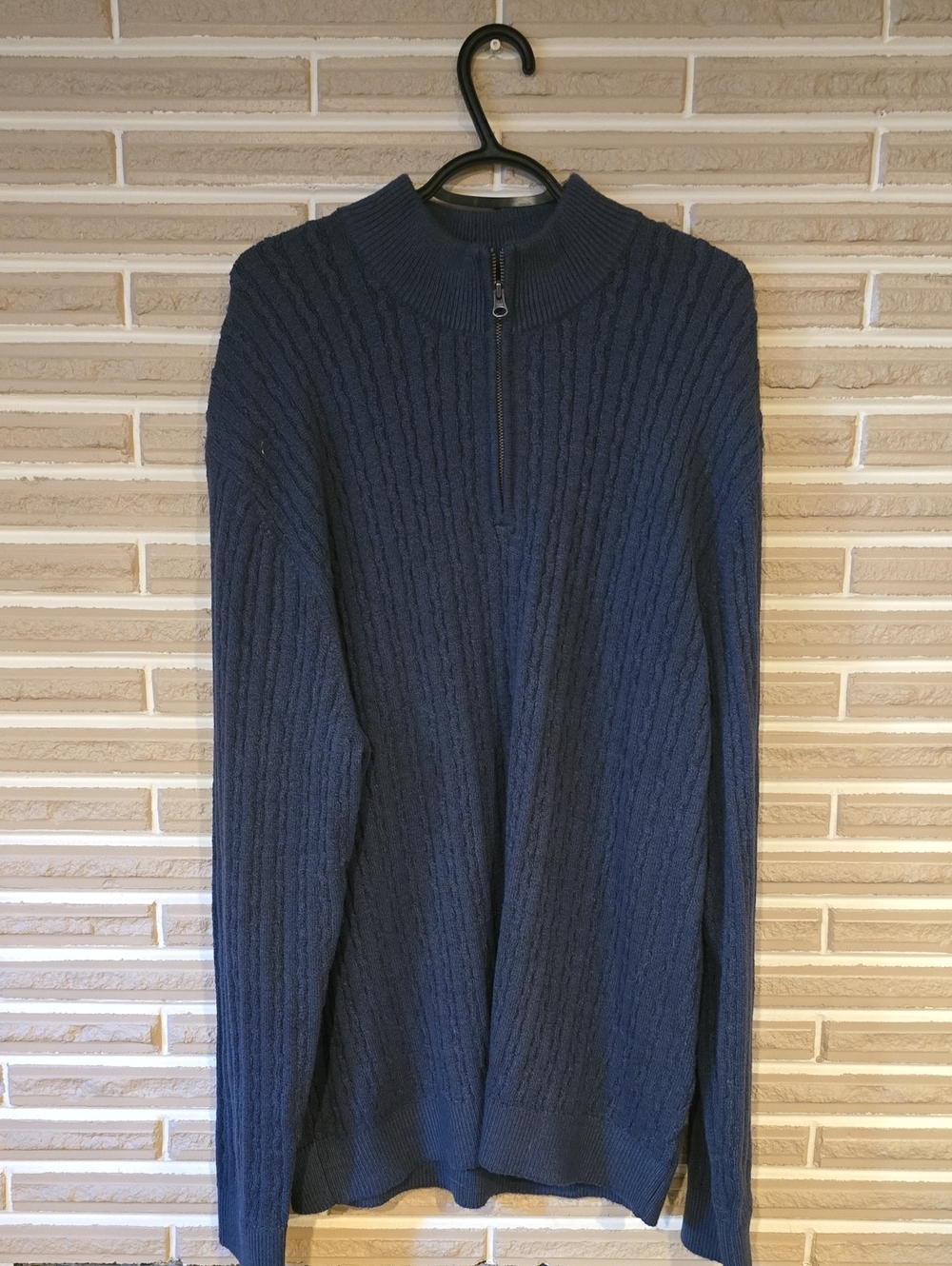 Denver Hayes Dark Blue Half-Zip Cable Knit Sweater